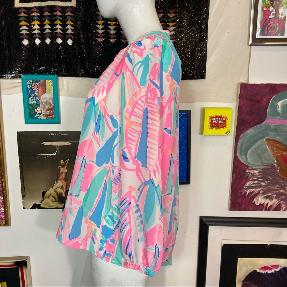 Lily Pulitzer Watercolor Print Silk Blouse